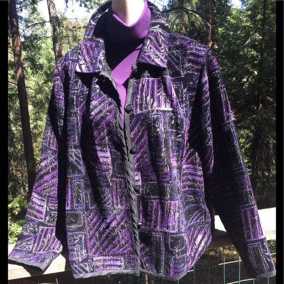 Reversible brocade purple/black jacket vintage velvet blazer,free ship HP25x2 - Picture 7 of 11